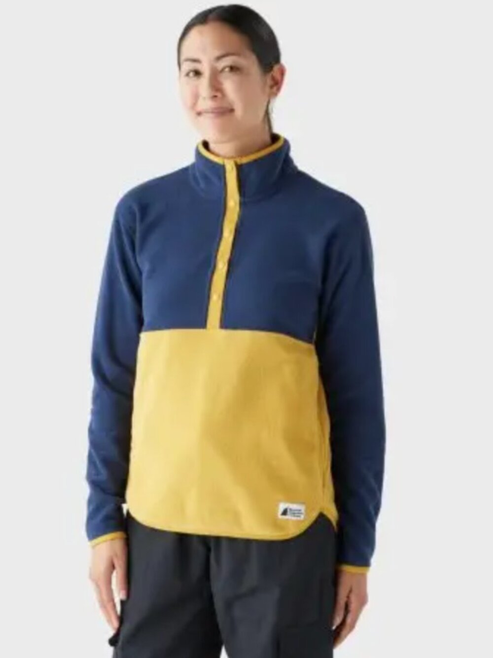 MEC Fireside Colorblock Navy and Mustard Fleece Snap Pullover Women's Size Small